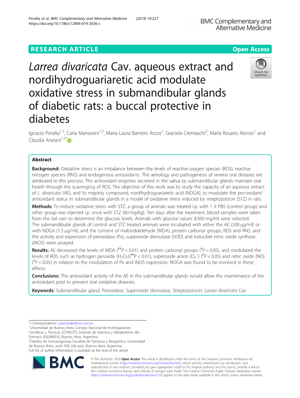 Larrea Divaricata Cav. Aqueous Extract and Nordihydroguariaretic Acid Modulate Oxidative Stress in Submandibular Glands of Diabe