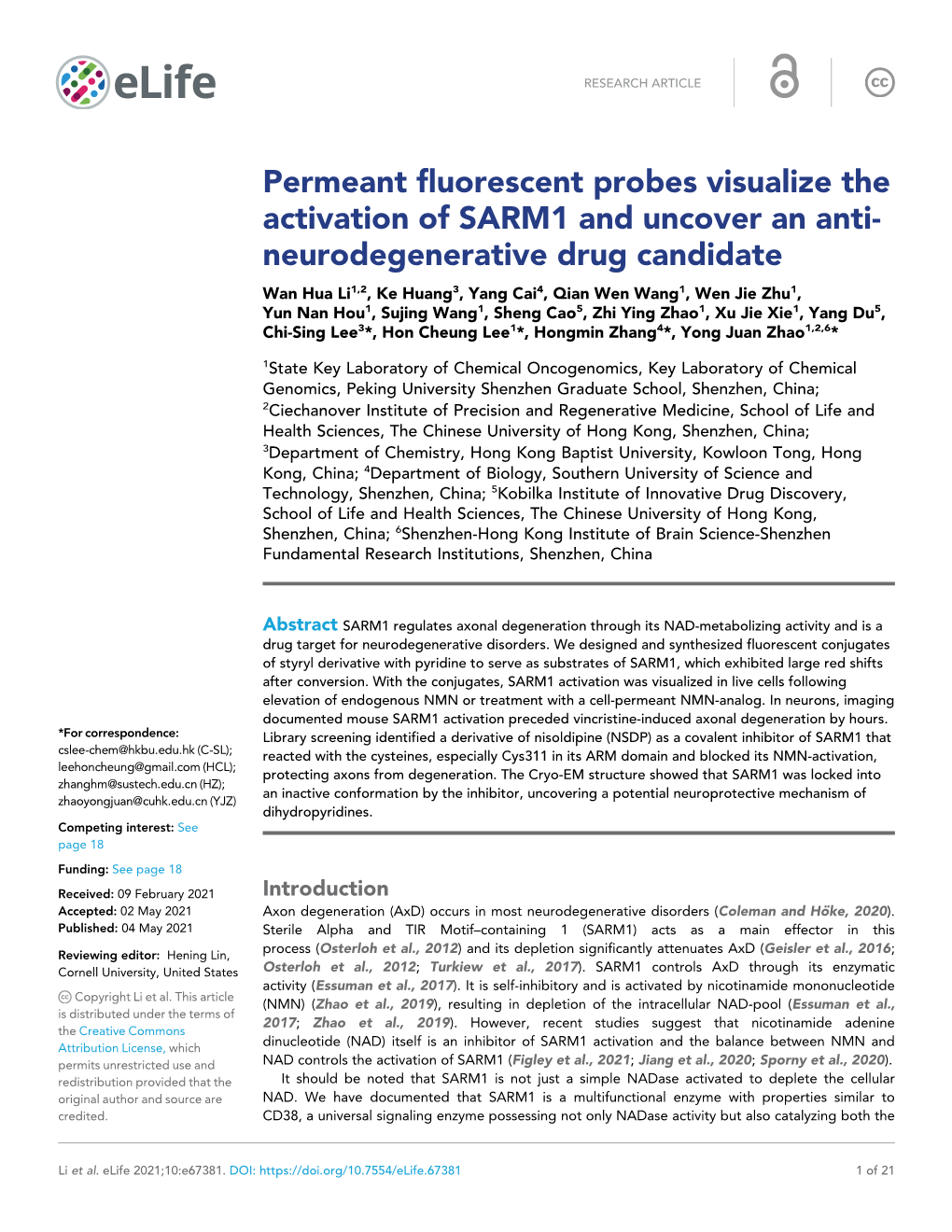Permeant Fluorescent Probes Visualize the Activation of SARM1 And