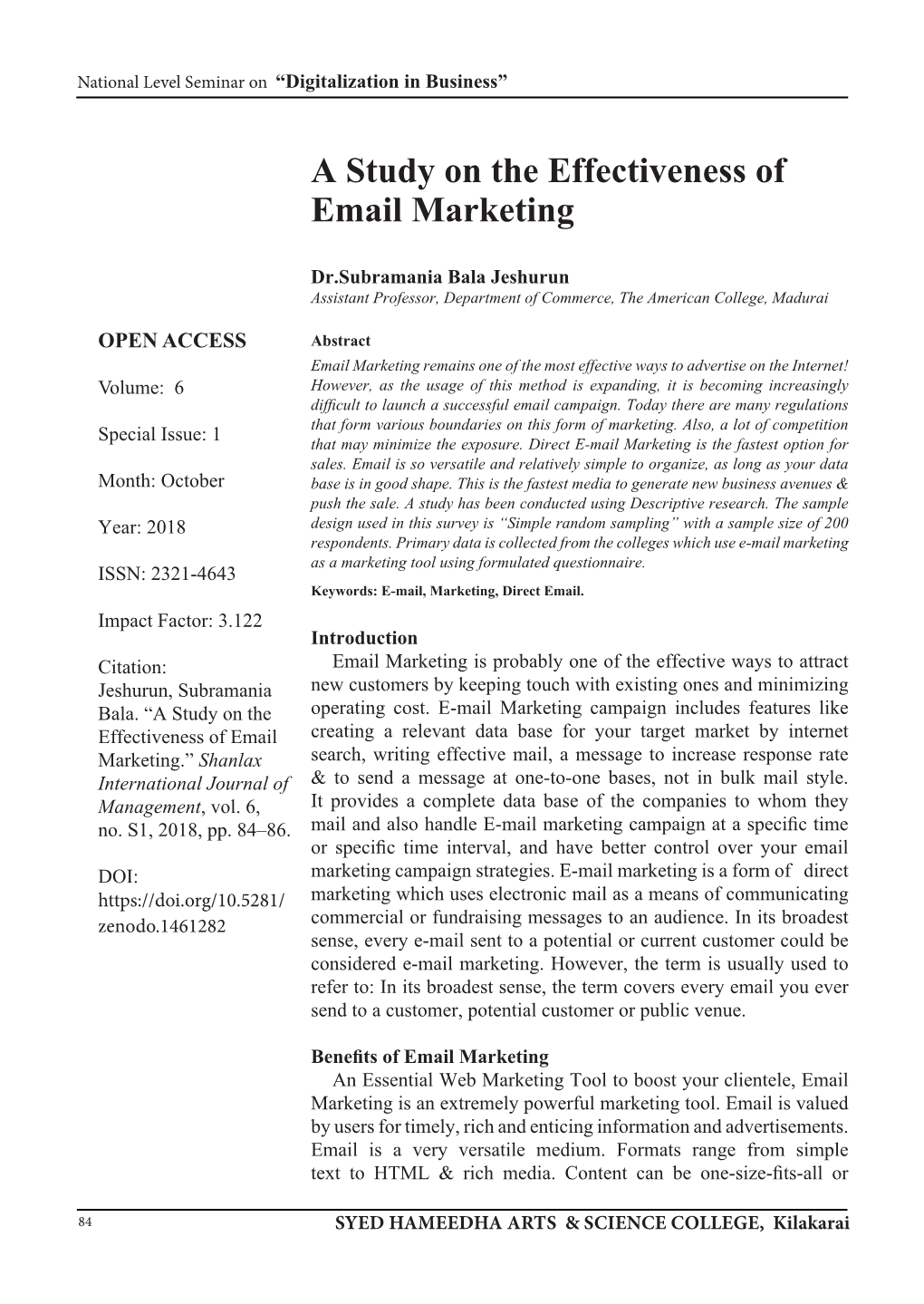 A Study on the Effectiveness of Email Marketing