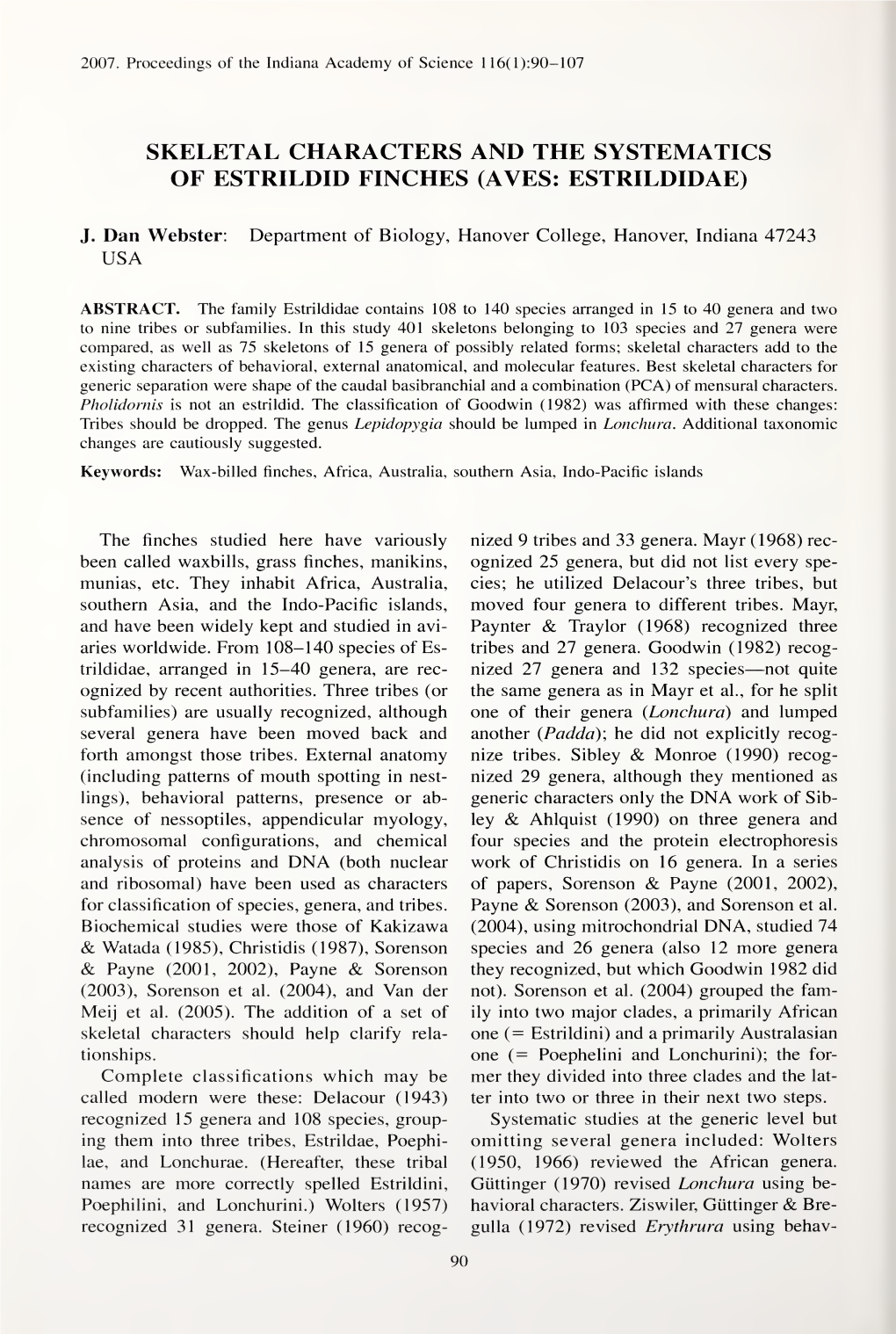 Proceedings of the Indiana Academy of Science 1 16( 1 ):90— 107