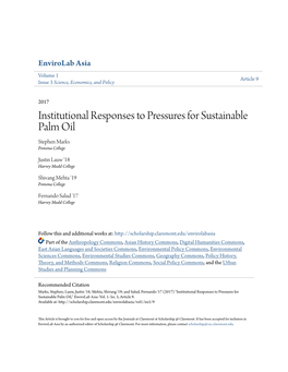 Institutional Responses to Pressures for Sustainable Palm Oil Stephen Marks Pomona College