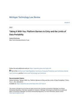 Platform Barriers to Entry and the Limits of Data Portability