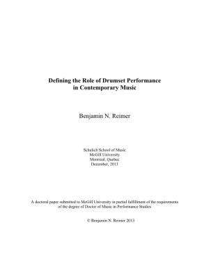 Defining the Role of Drumset Performance in Contemporary Music