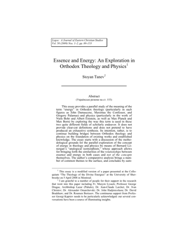 Essence and Energy: an Exploration in Orthodox Theology and Physics1