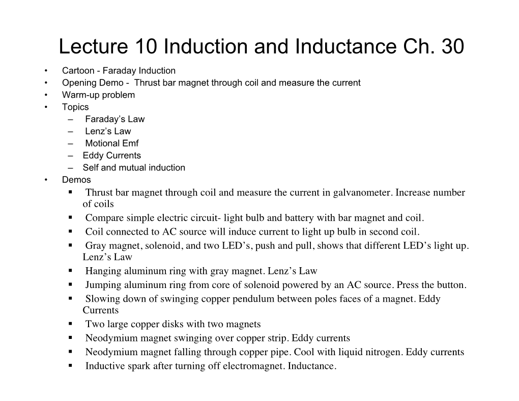 Lecture 10 Induction and Inductance Ch. 30