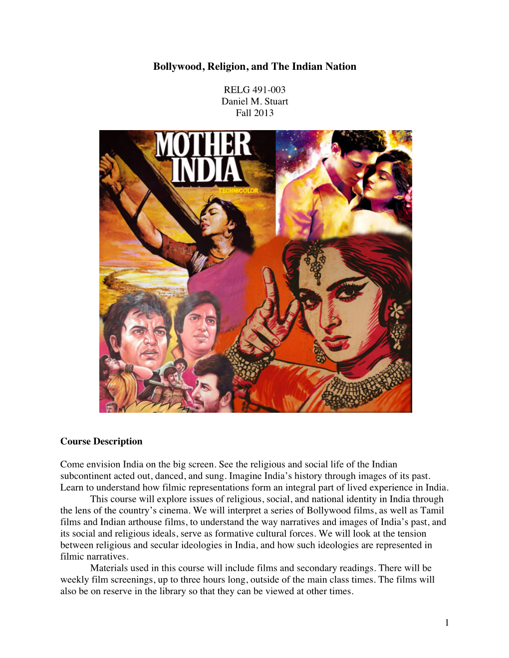 Bollywood, Religion, and the Indian Nation Syllabus