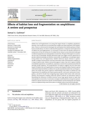 Effects of Habitat Loss and Fragmentation on Amphibians: a Review and Prospectus