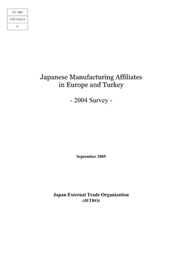Japanese Manufacturing Affiliates in Europe and Turkey