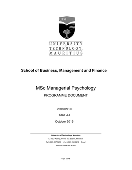 Msc Managerial Psychology PROGRAMME DOCUMENT