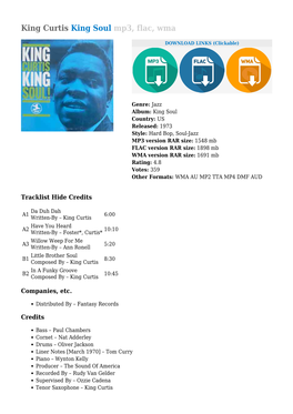 King Curtis King Soul Mp3, Flac, Wma