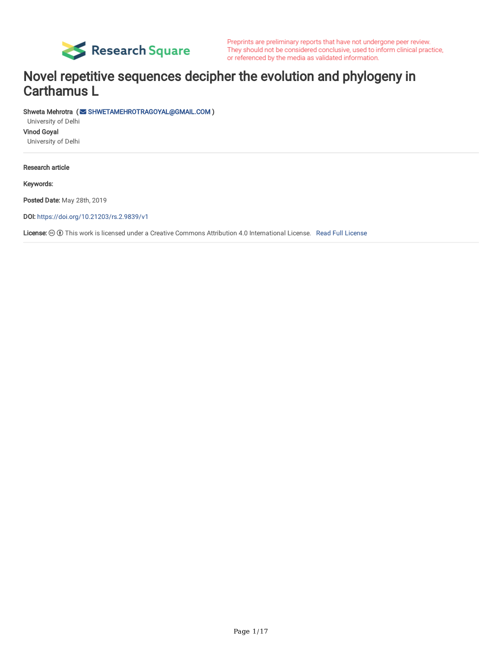 Novel Repetitive Sequences Decipher the Evolution and Phylogeny in Carthamus L