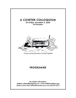 A COXETER COLLOQUIUM on Friday, November 3, 2006 at Princeton