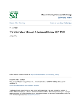 The University of Missouri, a Centennial History 1839-1939