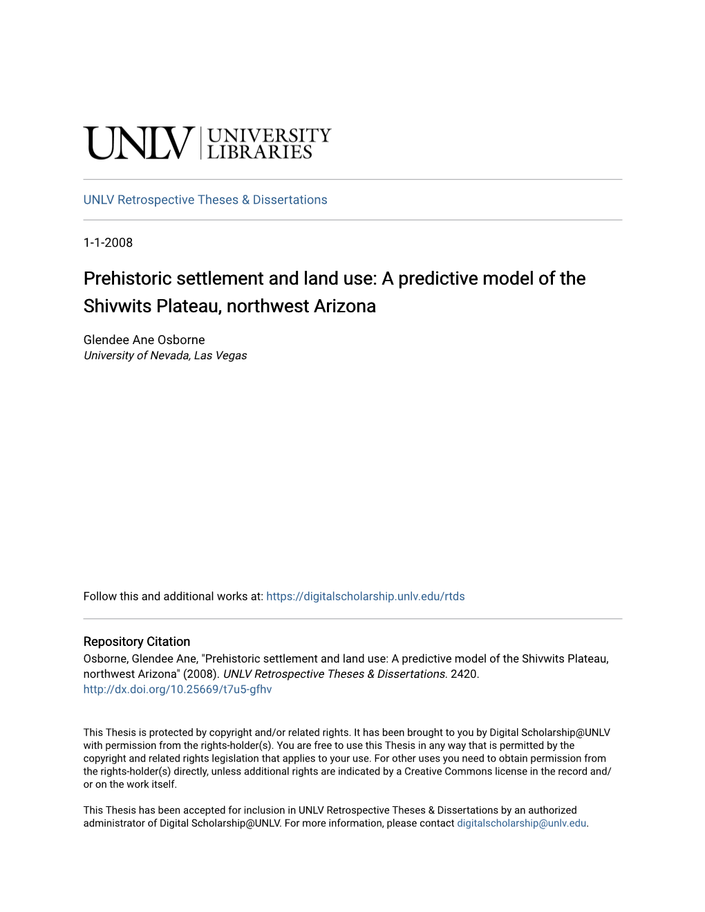 A Predictive Model of the Shivwits Plateau, Northwest Arizona