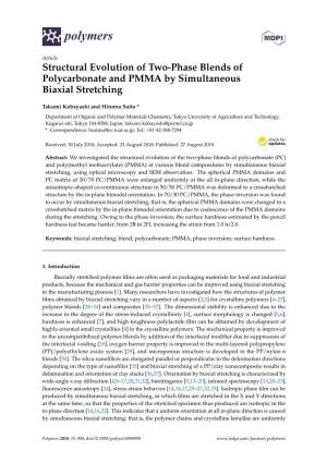 Structural Evolution of Two-Phase Blends of Polycarbonate and PMMA by Simultaneous Biaxial Stretching