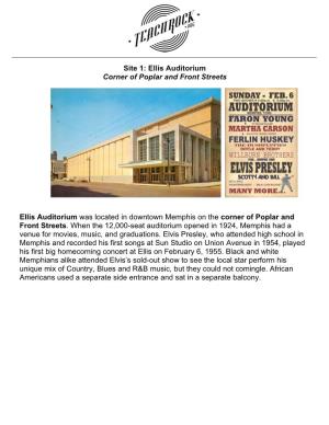 Site 1: Ellis Auditorium Corner of Poplar and Front Streets Ellis