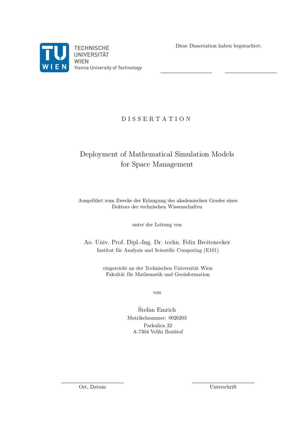 Deployment of Mathematical Simulation Models for Space Management