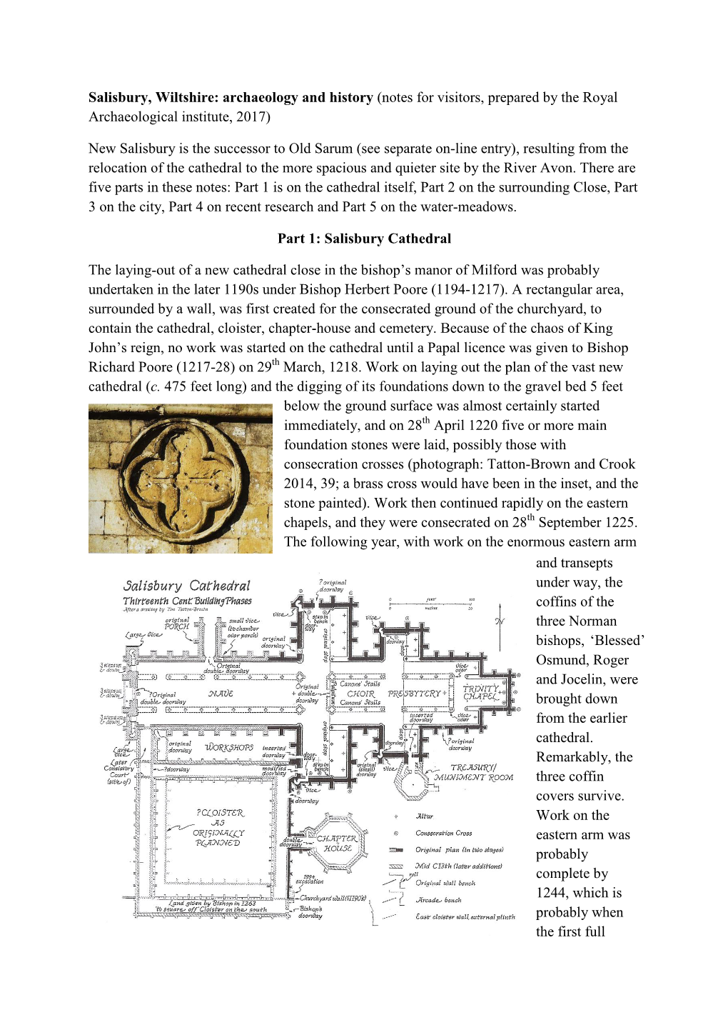 Salisbury, Wiltshire: Archaeology and History (Notes for Visitors, Prepared by the Royal Archaeological Institute, 2017)