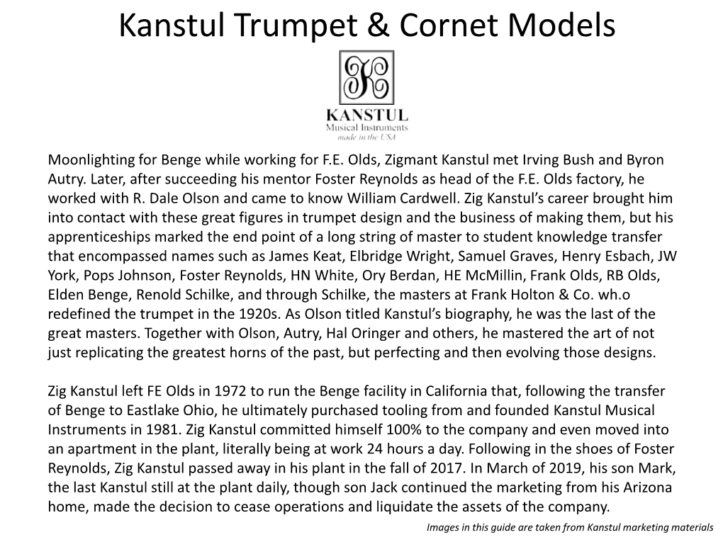 Kanstul Trumpet & Cornet Models