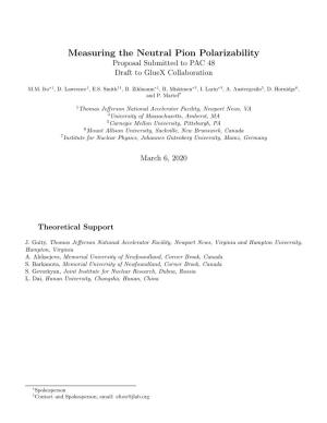 Measuring the Neutral Pion Polarizability Proposal Submitted to PAC 48 Draft to Gluex Collaboration