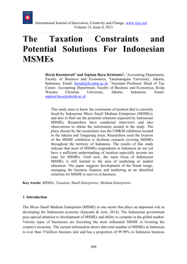 The Taxation Constraints and Potential Solutions for Indonesian Msmes