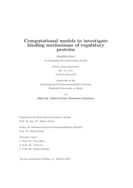 Computational Models to Investigate Binding Mechanisms of Regulatory Proteins