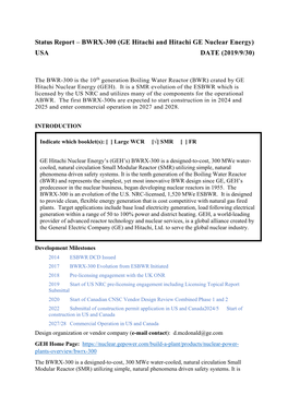 BWRX-300 (GE Hitachi and Hitachi GE Nuclear Energy) USA DATE (2019/9/30)