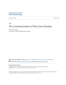 The Constitutionalism of Mary Ann Glendon, 73 Notre Dame L