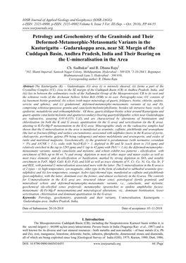 Petrology and Geochemistry of the Granitoids and Their Deformed-Metamorphic-Metasomatic Variants in the Kasturigattu
