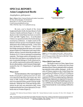 Asian Longhorned Beetle Anoplophora Glabripennis the Entomology and Forest Resources Dan A