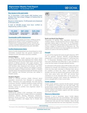 Afghanistan Weekly Field Report 10 December – 16 December 2018