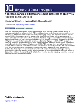 A Carnosine Analog Mitigates Metabolic Disorders of Obesity by Reducing Carbonyl Stress