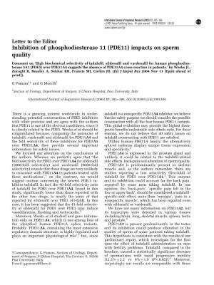 Inhibition of Phosphodiesterase 11 (PDE11) Impacts on Sperm Quality