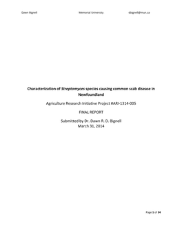 Characterization of Streptomyces Species Causing Common Scab Disease in Newfoundland Agriculture Research Initiative Project