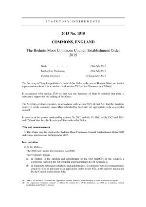 The Bodmin Moor Commons Council Establishment Order 2015