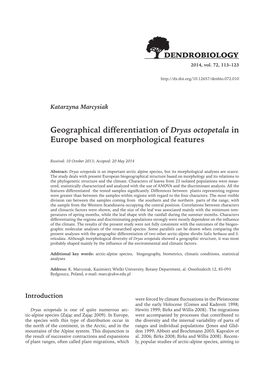 Geographical Differentiation of Dryas Octopetala in Europe Based on Morphological Features