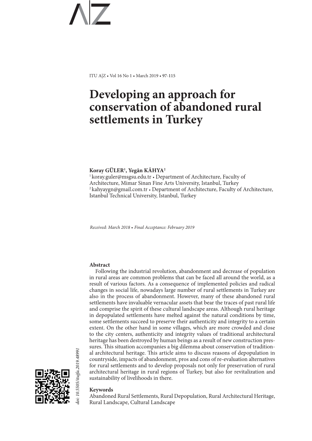Developing an Approach for Conservation of Abandoned Rural Settlements in Turkey