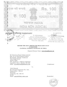 Before the Sole Arbitrator Mr.D.Saravanan .In Registry (National Internet Exchange of India)
