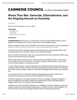 Worse Than War: Genocide, Eliminationism, and the Ongoing