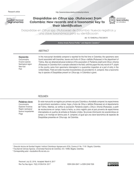 Diaspididae on Citrus Spp. (Rutaceae) from Colombia: New Records and a Taxonomic Key to Their Identification Diaspididae En Citrus Spp