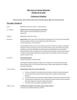 Final Schedule for the Memphis Conference