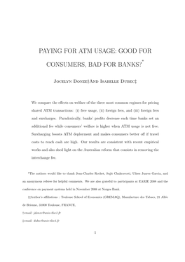 Paying for Atm Usage: Good For