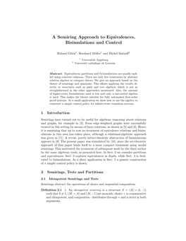 A Semiring Approach to Equivalences, Bisimulations and Control