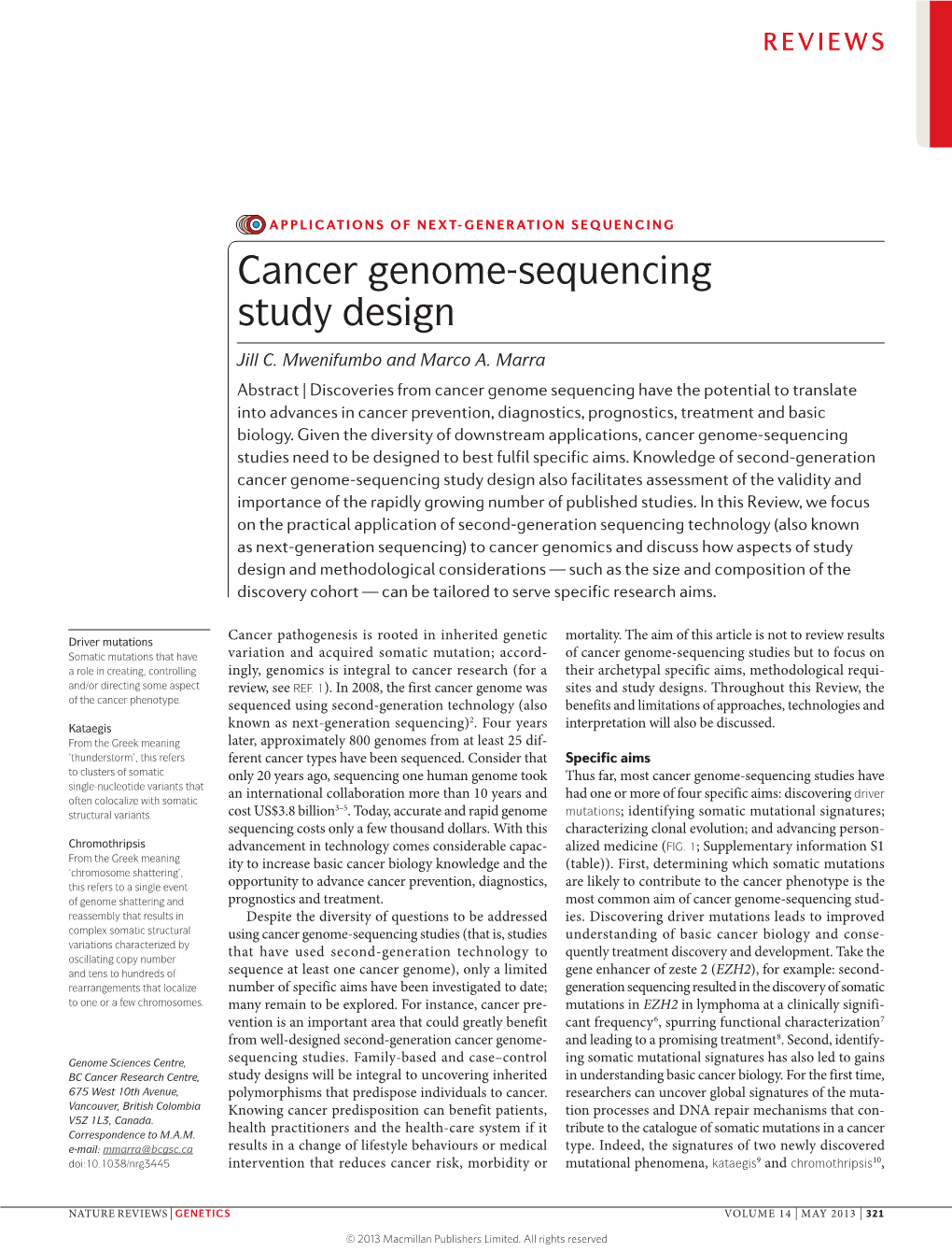 Cancer Genome-Sequencing Study Design