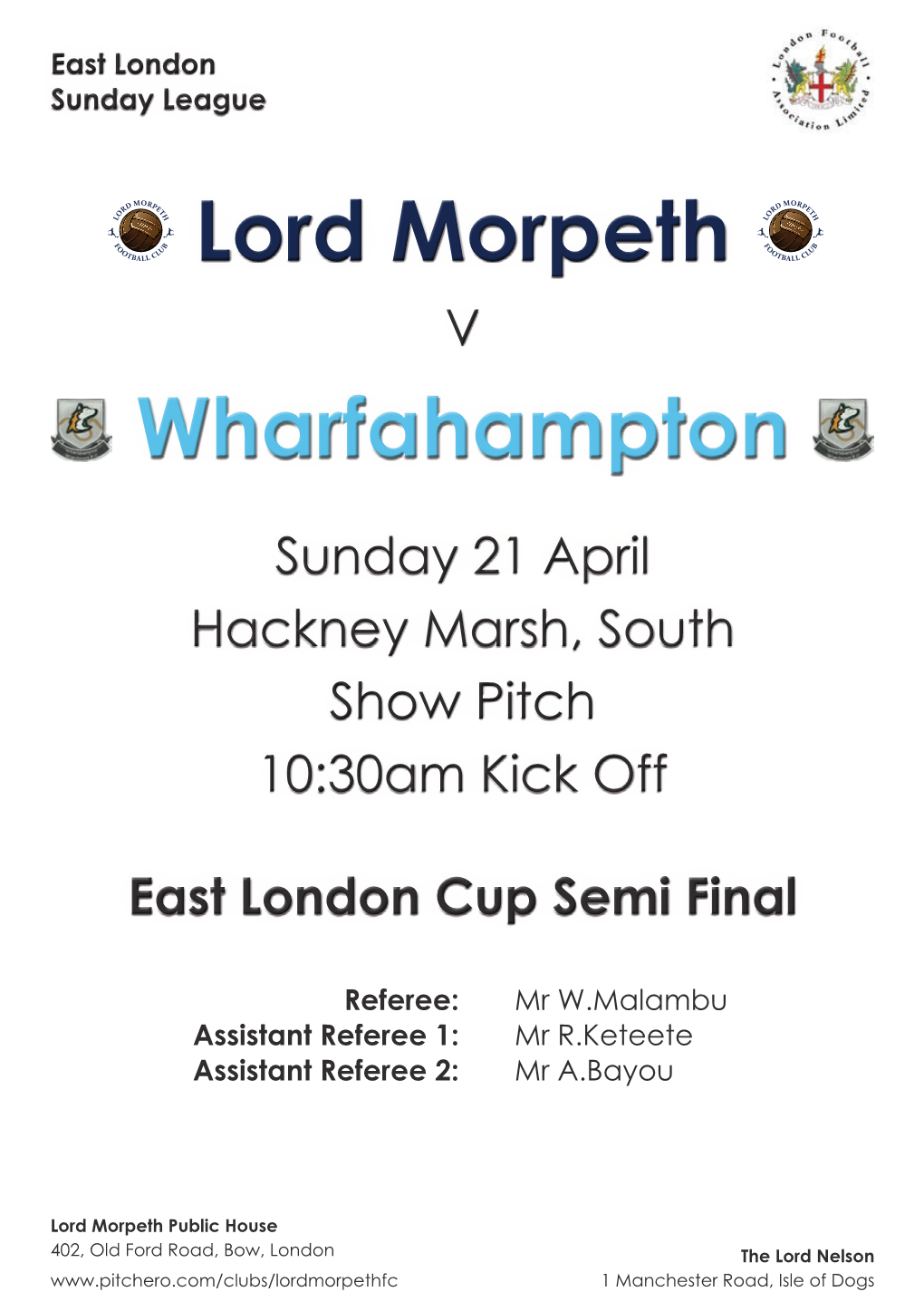 Lord Morpeth TBALL C V Wharfahampton