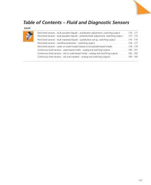 Table of Contents – Fluid and Diagnostic Sensors Level