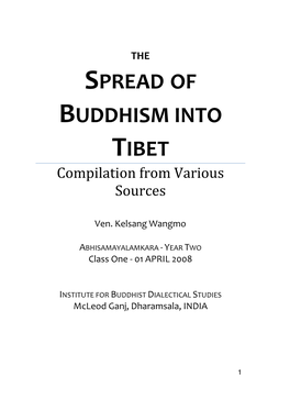 SPREAD of BUDDHISM INTO TIBET Compilation from Various Sources