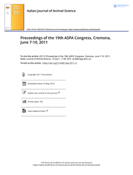 Proceedings of the 19Th ASPA Congress, Cremona, June 7-10, 2011