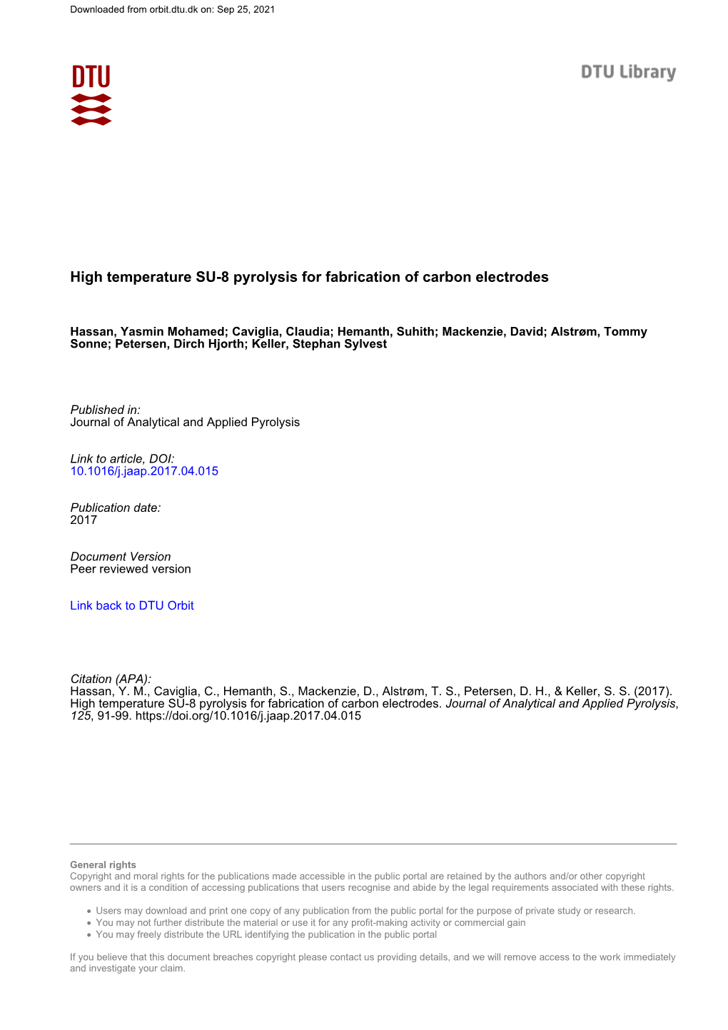 High Temperature SU-8 Pyrolysis for Fabrication of Carbon Electrodes