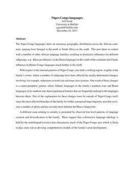 Niger-Congo Languages Jeff Good University at Buffalo Jcgood@Buffalo.Edu December 24, 2013
